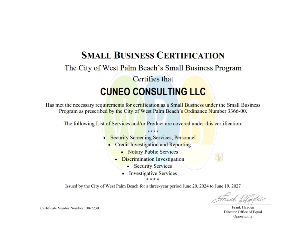 Small Business Certification Services at Cuneo Consulting