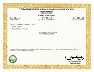 Florida business license expiration notice, valid until July 1, 2026.