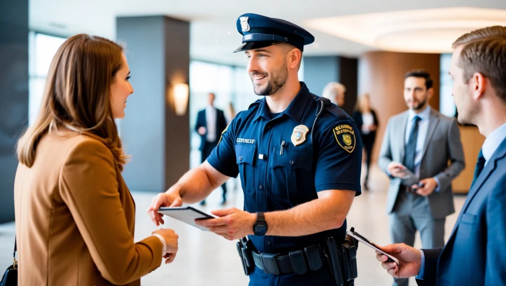 Unarmed security guard providing safety services at an event.